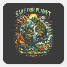 Save Our Planet Quadratischer Aufkleber