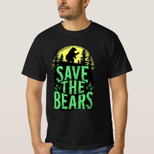 Save The Bears Wildlife Conservation Grunge Forest T-Shirt (Vorderseite)