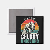 Save The Chubby Unicorns Funny Retro Rhino Animal Magnet (Vorderseite/Rückseite)