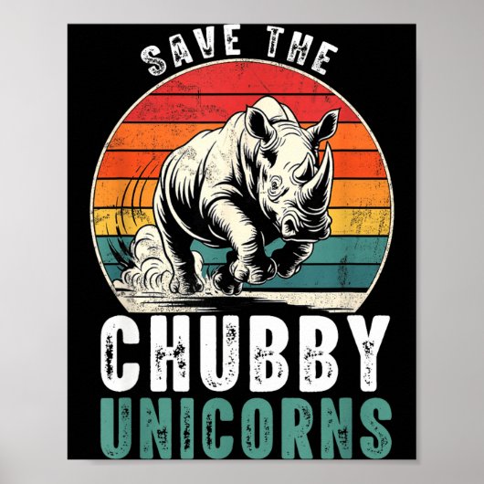 Save The Chubby Unicorns Funny Retro Rhino Animal Poster (Vorne)