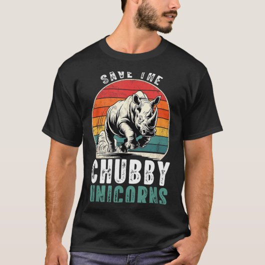 Save The Chubby Unicorns Funny Retro Rhino Animal T-Shirt (Vorderseite)