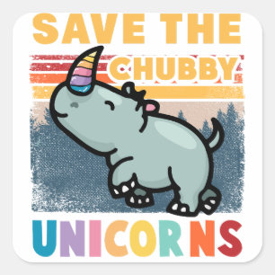 Save The Chubby Unicorns Quadratischer Aufkleber