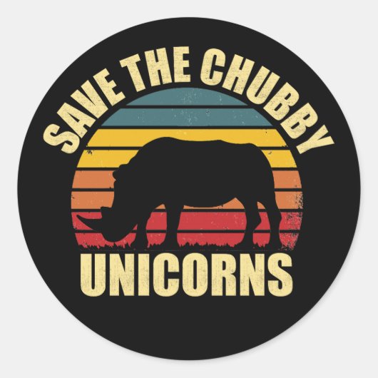 Save the Chubby Unicorns rhino lovers Runder Aufkleber (Vorderseite)