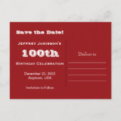 Save the Date 100. Geburtstagsfeier Postkarte (Rückseite)