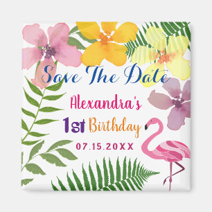 Save The Date 1. Geburtstag Luau Rosa Flamingo Magnet