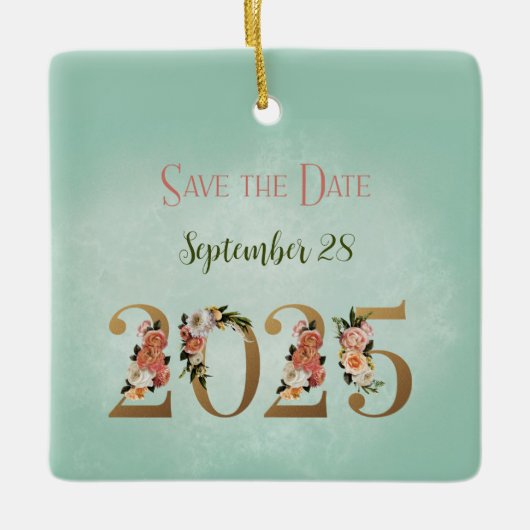 Save the Date 2025 Personalisierte Namen Datum V2 Keramikornament (Vorderseite)