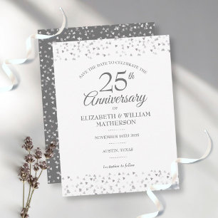 Save the Date 25th Anniversary Silver Love Hearts Postkarte