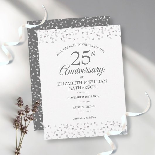 Save the Date 25th Anniversary Silver Love Hearts Postkarte