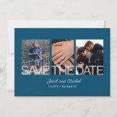 Save the Date 3-Foto Blue Wedding Verlobung (Vorderseite)