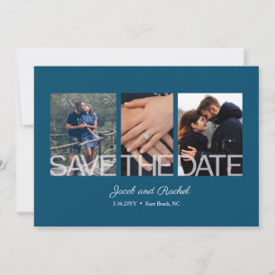 Save the Date 3-Foto Blue Wedding Verlobung
