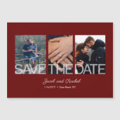 Save the Date 3-Foto Collage Red Burgundy Magnet (Vorderseite)