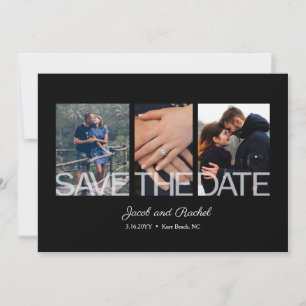 Save the Date 3-Foto Collage Schwarz-weiß Hochzeit
