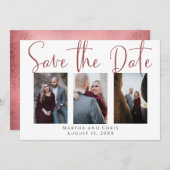 Save the Date 3 Foto Rose Gold Modern Script (Vorne/Hinten)