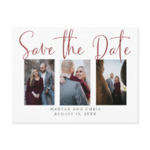 Save the Date 3 Foto Rose Gold Modern Script