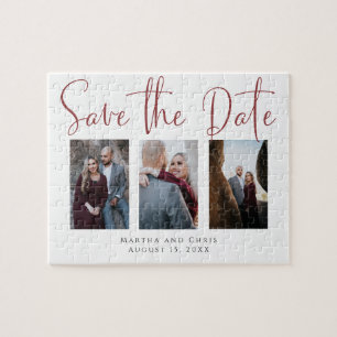Save the Date 3 Foto Rose Gold Modern Script Puzzle