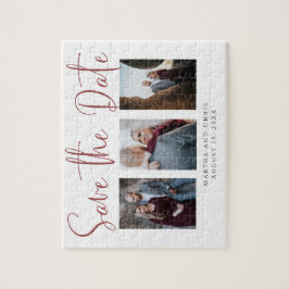 Save the Date 3 Foto Rose Gold Modern Script Puzzle