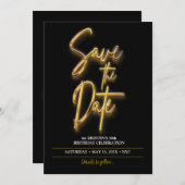 Save the Date 3d-Text Minimalistisch in Schwarz un Einladung (Vorne/Hinten)