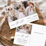 Save the Date 4 Foto Elegant Editable Modern Postkarte<br><div class="desc">Modernes und elegantes Landschaftsbild Horizontal Vier (4) Foto Save the Date Hochzeitsmagnet mit handgeschriebener Schriftzeichen. Der Save the Date einladende Magnet beinhaltet Skripttypografie und schick und schlichtes Design,  mit dem Sie Ihre individuelle Verlobung Fotografie hinzufügen können.</div>