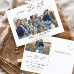 Save the Date 4 Foto Elegant Editable Modern Postkarte<br><div class="desc">Modernes und elegantes Landschaftsbild Horizontal Vier (4) Foto Save the Date Hochzeitsmagnet mit handgeschriebener Schriftzeichen. Der Save the Date einladende Magnet beinhaltet Skripttypografie und schick und schlichtes Design,  mit dem Sie Ihre individuelle Verlobung Fotografie hinzufügen können.</div>