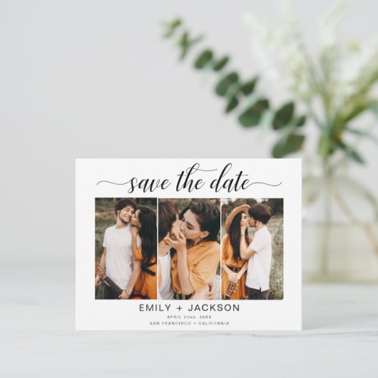 Save the Date 4 Foto Elegant Editable Modern Postkarte (Stehend Vorderseite)