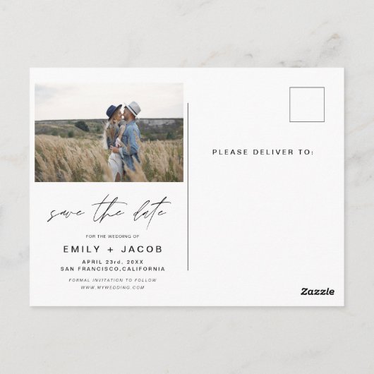 Save the Date 4 Foto Elegant Editable Modern Postkarte (Rückseite)