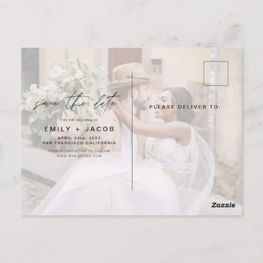 Save the Date 4 Foto Elegant Editable Modern Postkarte (Rückseite)