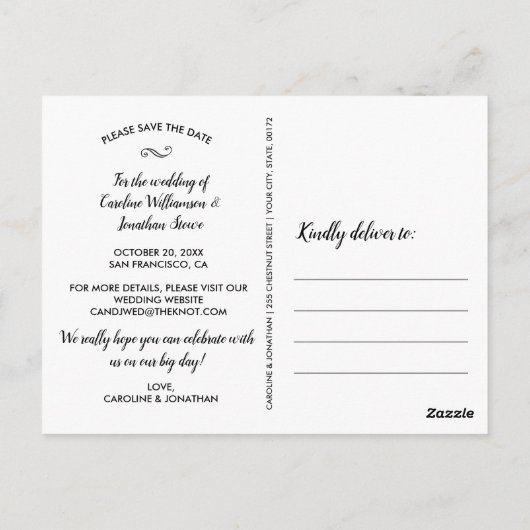 Save the Date 4 Fotos Hübsche Texteüberlagerungen Postkarte (Rückseite)