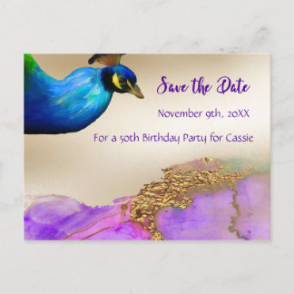 Save the Date 50. Geburtstagsparty Pfauendesign Ankündigungspostkarte