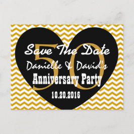 Save the Date 50 Jahre GOLD BLACK Heart V3 Ankündigungspostkarte
