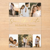 Save the Date 6 Fotos sammeln Goldskripthochzeit Acryleinladungen (Vorderseite)