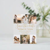 Save the Date 6 Fotos sammeln Hochzeitgold Einladung (Stehend Vorderseite)