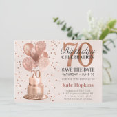 Save the Date 70. Geburtstag Rose Gold Cake (Stehend Vorderseite)