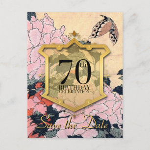 Save the Date 70. Geburtstagsschmetterling & Peoni Ankündigungspostkarte