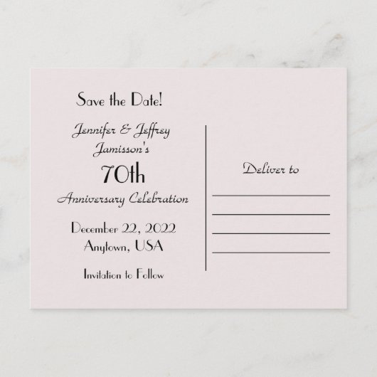 Save the Date 70 Jahre Party Postkarte (Rückseite)