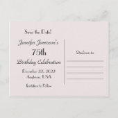 Save the Date 75. Geburtstagsparty Ankündigungspostkarte (Rückseite)