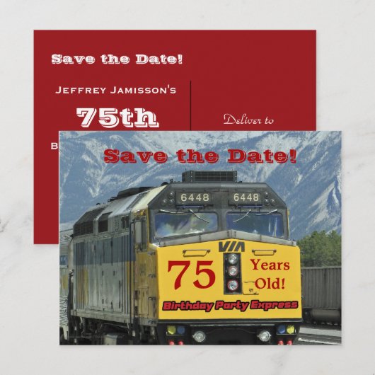 Save the Date 75. Geburtstagsparty Postkartenzug Ankündigungspostkarte (Vorne/Hinten)