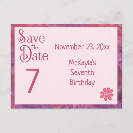 Save the Date 7. Geburtstag für ein Mädchen Ankündigungspostkarte