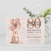 Save the Date 80. Geburtstag Rose Gold Cake (Stehend Vorderseite)