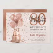 Save the Date 80. Geburtstag Rose Gold Cake (Vorne/Hinten)