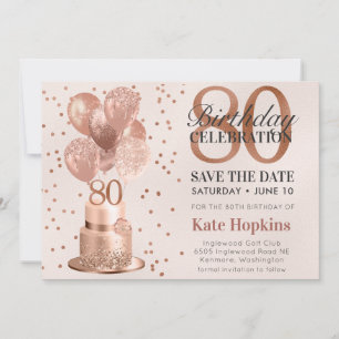 Save the Date 80. Geburtstag Rose Gold Cake