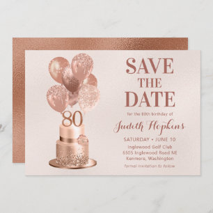 Save the Date 80. Geburtstag Rose Gold Cake