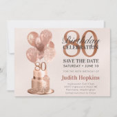 Save the Date 80. Geburtstag Rose Gold Cake (Vorderseite)
