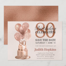 Save the Date 80. Geburtstag Rose Gold Cake