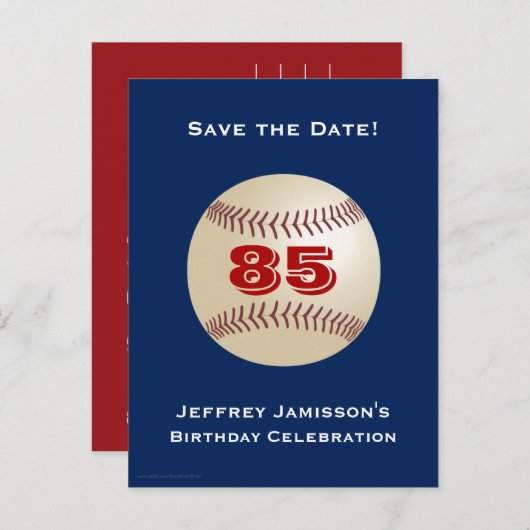 Save the Date 85. Geburtstag Baseball Postkarte (Vorne/Hinten)