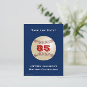 Save the Date 85. Geburtstag Baseball Postkarte (Stehend Vorderseite)