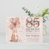 Save the Date 85. Geburtstag Rose Gold Cake (Stehend Vorderseite)