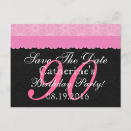 Save the Date 90. Geburtstag Rosa und Schwarze Spi Ankündigungspostkarte