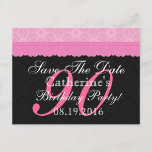 Save the Date 90. Geburtstag Rosa und Schwarze Spi Ankündigungspostkarte
