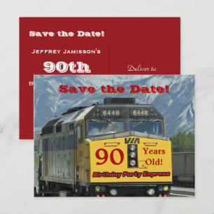 Save the Date 90. Geburtstagsfeier Lokomotive Post Ankündigungspostkarte