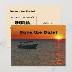 Save the Date 90. Geburtstagsparty, Fischerboot Ankündigungspostkarte